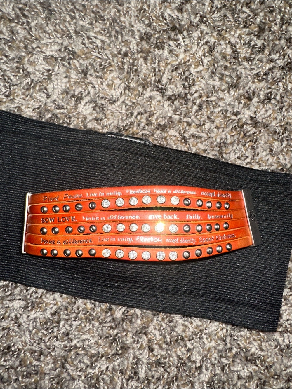 Inspirational Orange Leather Stud Bracelet